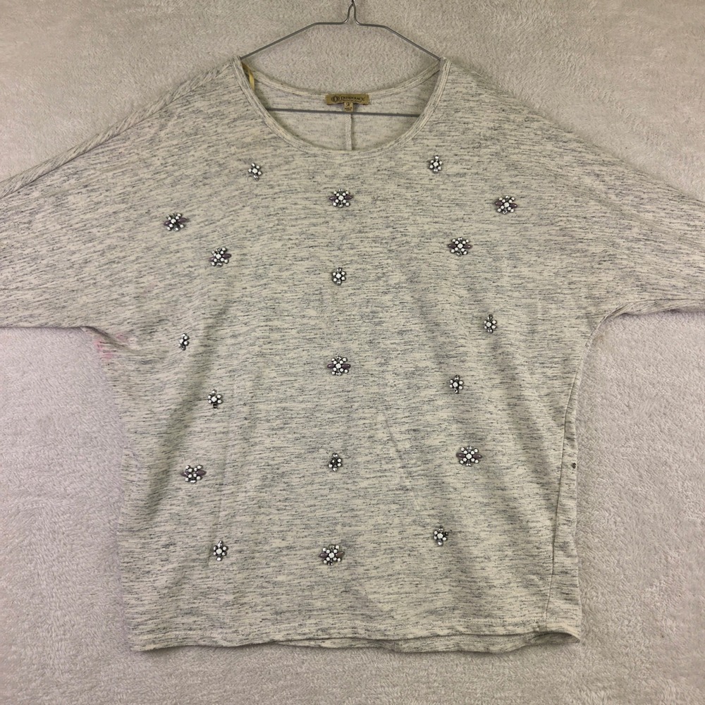 Democracy Womens Grey Heathered Embellished Dolman Sleeve Top Size M